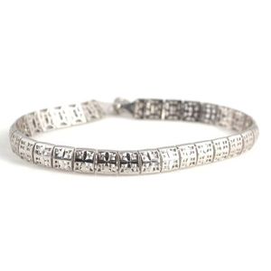 Bracelet en argent sterling 925 avec modèle cage de style religieux, plaqué rhodium et or, orné de breloques diamant et perle - Product Image 1