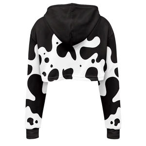 เสื้อฮู้ดครอปท็อปผู้หญิงสั่งทำราคาถูก พิมพ์ลายแบบซับลิเมชั่น สีพื้น ระบายอากาศได้ดี เสื้อฮู้ดผู้หญิงแบบสั่งทำสำหรับใส่ลำลอง - Product Image 3