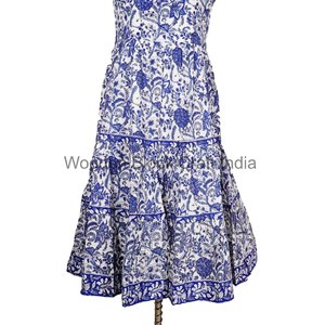 Vestido de corte A con cuello en V para mujer, informal, para fiesta de noche, 100% algodón, con encaje floral pintado, ecológico, con logo frontal, largo a media pantorrilla. - Product Image 5