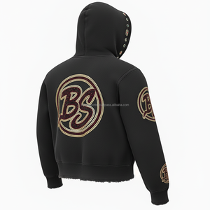 Sweat à capuche zippé en polaire lourde 480 GSM vêtements d'hiver épais sweat à capuche noir en coton brossé doux logo chenille personnalisé sweats à capuche de base - Product Image 4