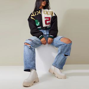 Nueva tendencia moda señoras Crop Varsity chaquetas todos los colores de talla grande elegante lana Crop Top chaquetas para damas mujeres croptop Varsity - Product Image 6