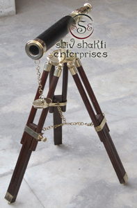 Telescopio Antiguo de Latón Pulido Plateado y Cuero Negro con Trípode Ajustable para Decoración Náutica del Hogar - Product Image 2