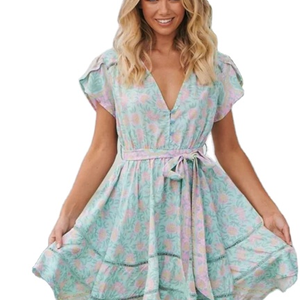 Vestidos Mini Casuales de Verano 2026 para Mujer, con Estampado y Volantes, de Manga Corta - Product Image 1