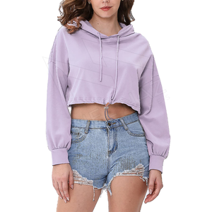 Sudadera con capucha corta a rayas de alta calidad para niñas, jersey de cuello personalizado, sudaderas con capucha recortadas informales - Product Image 1