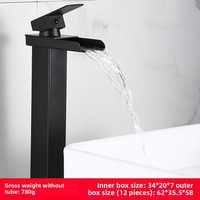 Keran Wastafel Kamar Mandi Model Air Terjun Modern Warna Hitam Matte dari Baja Tahan Karat, Tuas Tunggal Pengatur Air Panas Dingin, Satu Lubang untuk Wastafel Tipe Vessel