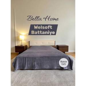 Couverture double Bella Home 200x220 cm en sherpa épais, style américain, pour l'hiver, en flanelle gris foncé à motifs, chaude et confortable - Product Image 1