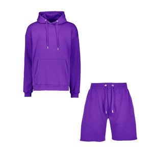 Moda personalizada bordado impresión Sun Faded lavado doble sudaderas con capucha y pantalones cortos Hombre conjunto ácido lavado chándal hombres - Product Image 1