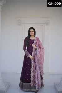 Vestidos Anarkali Tradicionales de Estilo Indio, Dupatta de Organza, Bordado Floral Falso con Hilos, Lentejuelas y Trabajo de Zari, Estilo Indio Pakistaní - Product Image 6