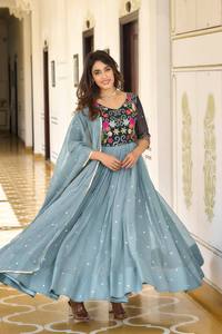 ชุดคลุม anarkali นักออกแบบล่าสุดผ้าจอร์เจียแบบเย็บปักตามลำดับโดยเสื้อผ้าอินเดียและปากีสถาน - Product Image 5