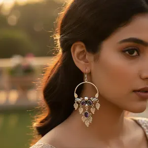 Boucles d'oreilles pendantes en argent 925 avec améthyste en forme d'oiseau pour femmes - Product Image 2