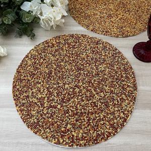 แผ่นรองจานและที่รองแก้วแบบลูกปัด สไตล์โบโฮ สำหรับโต๊ะอาหาร ทำจากด้ายฝ้าย ตกแต่งห้องครัว - Product Image 1