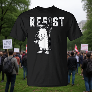 T-Shirt con Design Resistente al Tema 'Protesta dei Pinguini Contro le Tariffe' per Uso Promozionale - Product Image 3