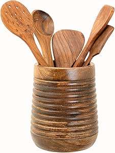 Porta Cucharas de Madera con Diseño Ovalado, Porta Cucharas de Madera con Acabado Artesanal, Porta Cucharas de Madera para el Hogar y Restaurantes - Product Image 4