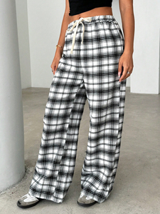 Wholesale Unisex <b>Winter</b> Flannel Pajamas <b>Trousers</b> Elastic Waist Flat Front Plaid Soft Sleep Pants - Product Image 3