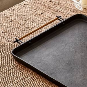 Plateau de service rectangulaire décoratif moderne en aluminium moulé noir mat avec poignées en métal doré pour table basse, ottoman et décoration - Product Image 5