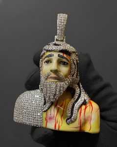 Colgante de Plata de Ley 925 con Baño de Rodio, Diseño de Rostro de Jesús Estilo Hip Hop, Esmaltado, con Moissanita, Joyería Fina Religiosa, Dijes y Amuletos - Product Image 6
