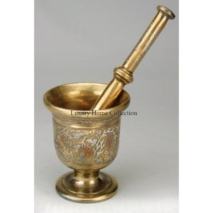 Fancy Gold Color Brass Made Mortar and Pestle Handmade Tabletop <b>Herb</b> and Spices Grinding Tools Kitchenware Round Shape Supplies - Product Image 4