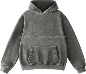 2025 invierno hombres peso pesado personalizado Vintage ácido lavado Sudadera con capucha 400 GSM dobladillo crudo - Product Image 5