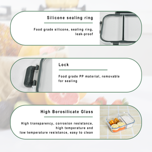 Thân Thiện Với Môi 1040Ml Hình Chữ Nhật Thủy Tinh Bento Hộp Ăn Trưa Bpa-Miễn Phí Takeaway Container Với Hai Đầy Đủ Khoang Cho Bảo Quản Thực Phẩm - Product Image 4