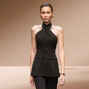 Blazers pour femmes de haute qualité DARA TWISTED HALTERNECK TOP décolleté croisé rayonne Spandex tissé tissu femmes vêtements élégant - Product Image 5