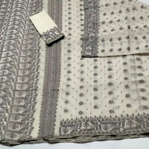 Exclusif Deshi Dhakai Blanc Jamdani Sharee Qualité Exportation pour Femmes JAMDANI FABRIC Bleu VERT Doré Bleu Ciel du Bangladesh - Product Image 1