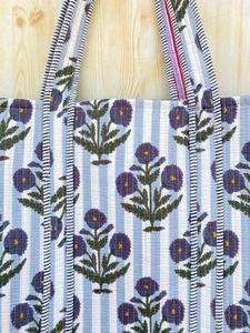 Bolso Tote Reversible de Algodón Jhola para Mujer, Bolso de Hombro Acolchado con Cierre Abierto para Viajes y Compras, Estilo Hippie con Estampado de Bloques - Product Image 3