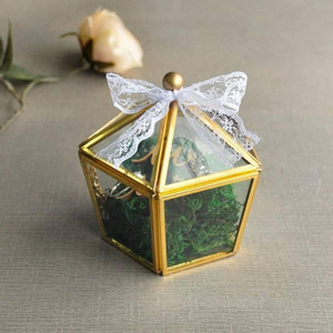Boîte à bijoux en verre et métal carrée de style vintage, élégante boîte de présentation de bagues en métal, boîte cadeau pour bagues et boucles d'oreilles au prix d'usine - Product Image 3