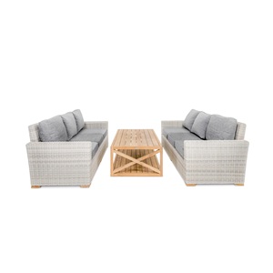 Modern Design Garden <b>Sofa</b> Set Solid Teak <b>Wood</b> <b>Frame</b> with Woven Synthetic Rattan Cushion for Indoor & Outdoor Use - Product Image 1