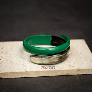 Eco Friendly Vietnam Handicraft Buffalo Horn Jewelry <b>Bracelets</b> for Women Jewelry Half-Lacquer Green Cuff - Product Image 3