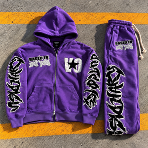 Ensemble de survêtement d'hiver personnalisé 500 GSM épais avec fermeture éclair, imprimé, appliqué et brodé, style streetwear, 100% coton - Product Image 5