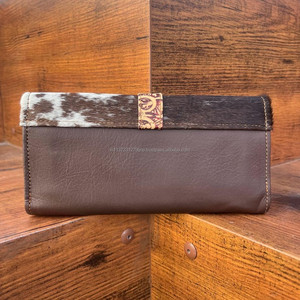 Cowhide Fur Leather Carving Wallet Clutch <b>Phone</b> Case Stylish New Arrival Hot Sale Western Leather Wallets Unique Design Wallet - Product Image 5
