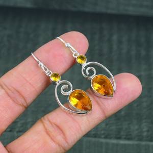Golden Yellow <b>Citrine</b> Gemstone Earrings in 925 Sterling Silver Handmade Radiant Drop <b>Jewelry</b> for Women - Product Image 2