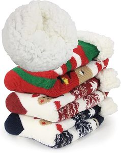 Chaussettes de sol de Noël douces et chaudes en fourrure moelleuse et thermique avec motif de renne de dessin animé - Product Image 5