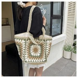 Bolso Tote de Ganchillo, Nuevo, Moderno, Geométrico, de un Solo Hombro, Tejido en Algodón, Hecho a Mano, de Gran Capacidad, para Vacaciones en la Playa - Product Image 4