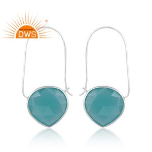 Exclusive Natural Aqua Chalcedony Set <b>Fine</b> 925 Sterling Silver <b>Dangle</b> <b>Earrings</b> For Womens Classic Collection - Product Image 3