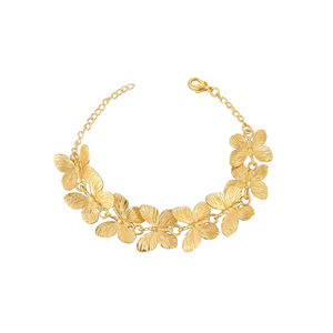 Pulsera de Diseño Floral con Cadena de Eslabones de Latón Chapado en Oro Amarillo de Alta Calidad, Joyería Moderna Personalizada para Mujeres y Niñas - Product Image 1