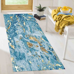 Tapis en marbre bleu et or : Tapis d'appoint contemporain scintillant, avec poils doux - Product Image 5