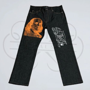 Pantalones de cintura alta ajustados con borlas hasta el tobillo microacampanados, pantalones vaqueros de nueva moda para hombres, diamantes de imitación estampados de industria pesada sublimados - Product Image 3