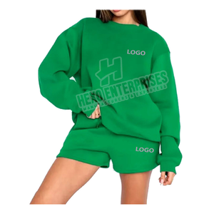 Chándal personalizado de algodón para mujer, ropa de entrenamiento para correr, conjunto de 2 piezas, ropa deportiva de gran tamaño, pantalones cortos de cuello redondo, chándales, conjunto de Jogger - Product Image 3