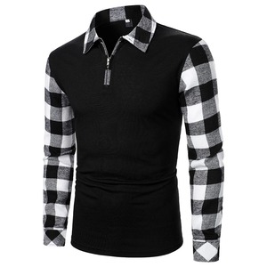 Top informal de manga larga a cuadros para hombre, camiseta de polo con patrón sólido, tela de lona para el trabajo y la ropa - Product Image 2