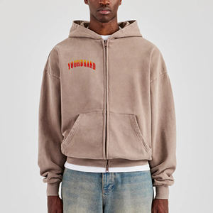 Sweat à capuche zippé d'hiver à manches longues pour hommes de haute qualité logo brodé personnalisé couleur unie tenue décontracté impression numérique - Product Image 1