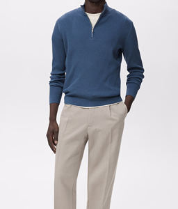 Cardigan en tricot pour femme à col montant et demi-fermeture éclair, motif géométrique couleur personnalisée, boutons longs sur le devant, confort décontracté pour l'automne - Product Image 5