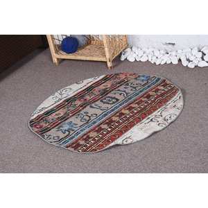 พรมขนสัตว์สีเบจสไตล์โบฮีเมียนสไตล์วินเทจโบฮีเมียนสีแดงขนาด3.1x3.1ฟุตออกแบบพื้นที่ขนาดใหญ่สำหรับห้องโถงห้องนอนห้องนอนยางสำหรับห้องข้างเตียง - Product Image 1