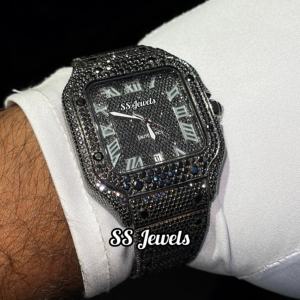 นาฬิกาข้อมือผู้ชายหรูหรา สไตล์ธุรกิจ ระบบออโตเมติก ประดับเพชรโมอิสซาไนต์ หน้าปัดอะนาล็อก ขนาด 41 มม. สายสแตนเลสสีดำ สไตล์โบราณ ฮิปฮอป - Product Image 3