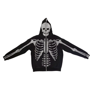 Ribcage Design Full Zip Hoodie Skull Face Mask 100% algodón Custom Streetwear Skeleton Men Hoodie - Product Image 5