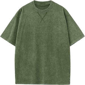 Camisetas de punto para hombre, corte regular, algodón pesado vintage, estilo urbano, manga corta, color liso, lavado ácido, transpirables, ecológicas - Product Image 1
