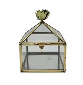 Boîte de présentation de bijoux en métal moderne, cadre en cuivre et verre transparent, boîtes de luxe de haute qualité en forme d'hexagone - Product Image 4