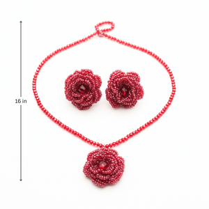 Crimson Rose <b>Beaded</b> Fine Jewelry <b>Set</b> Emerald Cut with Zircon Crystal Diamond for Weddings and Parties - Product Image 2