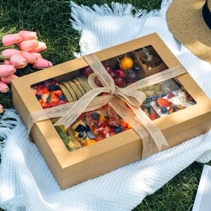 Contenitore per Picnic in Carta Kraft con Coperchio Trasparente |   Vassoio Monouso per Catering e <span class=keywords><strong>Asporto</strong></span> - Product Image 1