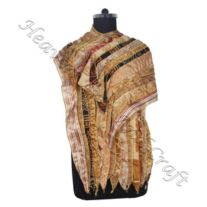Foulards indiens en soie faits à la main 15 bandes Foulard vintage recyclé Fabricant en gros de l'Inde Sari Patches Écharpe réversible - Product Image 2